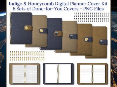 Leather Digital Planner Cover Kit - Indigo & Honeycomb