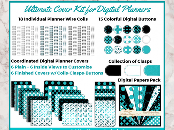 Ultimate Digital Planner Cover Kit #1 - Teals