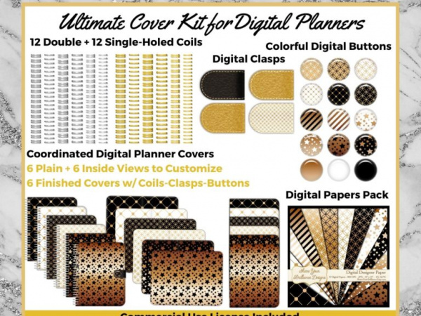 Ultimate Digital Planner Cover Kit #9 - Gold Elegance