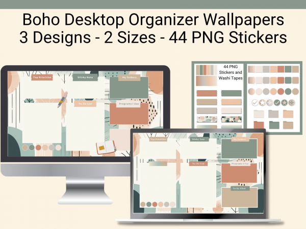 Boho Desktop Organizer Wallpaper - Personal Use
